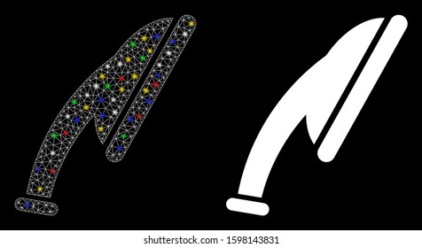 Glowing mesh shower head icon with glare effect. Abstract illuminated model of shower head. Shiny wire frame polygonal network shower head icon. Vector abstraction on a black background.