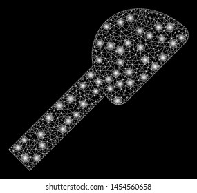 Glowing mesh shower head with sparkle effect. Abstract illuminated model of shower head icon. Shiny wire carcass triangular network shower head. Vector abstraction on a black background.