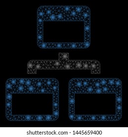 Glowing mesh site map with glitter effect. Abstract illuminated model of site map icon. Shiny wire carcass triangular mesh site map. Vector abstraction on a black background.