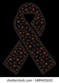 Glowing mesh solidarity ribbon with lightspot effect. Abstract illuminated model of solidarity ribbon icon. Shiny wire carcass polygonal mesh solidarity ribbon.
