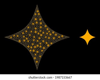 Estrella espacial de malla brillante con puntos brillantes. Cuadrícula vectorial generada a partir del icono de estrella espacial. Estrella espacial de malla de canal brillante en un fondo negro.