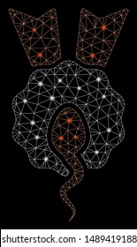 Glowing mesh sperm winner with glitter effect. Abstract illuminated model of sperm winner icon. Shiny wire carcass polygonal mesh sperm winner. Vector abstraction on a black background.