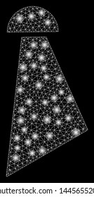 Glowing mesh spray with glow effect. Abstract illuminated model of spray icon. Shiny wire frame polygonal mesh spray. Vector abstraction on a black background.