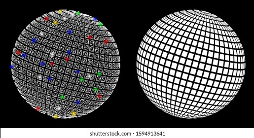 Glowing mesh square dotted abstract sphere icon with glare effect. Abstract illuminated model of square dotted abstract sphere. Shiny wire carcass triangular mesh square dotted abstract sphere icon.