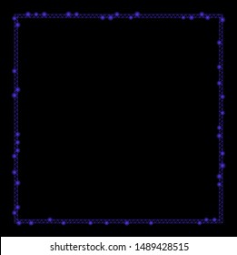 Glowing mesh square frame with sparkle effect. Abstract illuminated model of square frame icon. Shiny wire frame triangular mesh square frame. Vector abstraction on a black background.