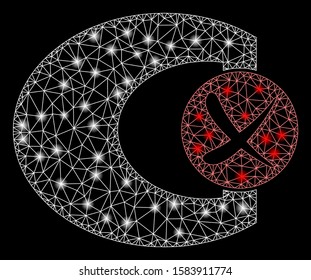 Glowing mesh standard control failed with sparkle effect. Abstract illuminated model of standard control failed icon. Shiny wire frame triangular network standard control failed.