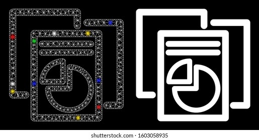 Glowing mesh statistics icon with glitter effect. Abstract illuminated model of statistics. Shiny wire frame triangular mesh statistics icon. Vector abstraction on a black background.