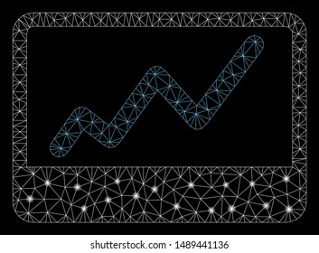 Glowing mesh stock market chart with lightspot effect. Abstract illuminated model of stock market chart icon. Shiny wire frame polygonal mesh stock market chart.