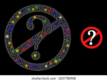 Glowing mesh stop questions constellation icon with lightspots. Illuminated vector constellation based on stop questions icon. Sparkle carcass mesh stop questions on a black background.