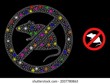 Glowing mesh stop rat constellation icon with light spots. Illuminated vector constellation based on stop rat picture. Sparkle frame mesh stop rat on a black background.