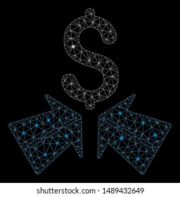 Glowing mesh success roads with lightspot effect. Abstract illuminated model of success roads icon. Shiny wire carcass triangular mesh success roads. Vector abstraction on a black background.