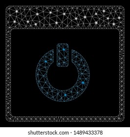 Glowing mesh switch on calendar page with glow effect. Abstract illuminated model of switch on calendar page icon. Shiny wire frame triangular mesh switch on calendar page.