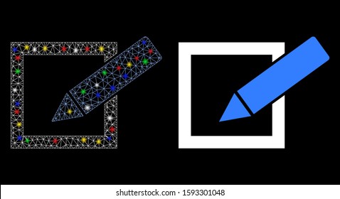 Glowing mesh take a poll icon with sparkle effect. Abstract illuminated model of take a poll. Shiny wire carcass polygonal mesh take a poll icon. Vector abstraction on a black background.