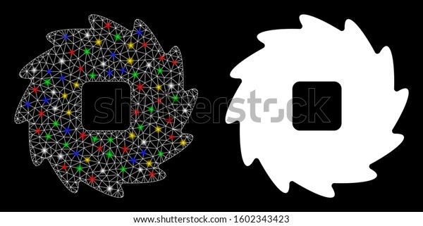 Glowing mesh\
teeth ratchet wheel icon with sparkle effect. Abstract illuminated\
model of teeth ratchet wheel. Shiny wire frame triangular mesh\
teeth ratchet wheel\
icon.