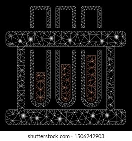 Glowing mesh test tubes with glow effect. Abstract illuminated model of test tubes icon. Shiny wire frame polygonal mesh test tubes. Vector abstraction on a black background.
