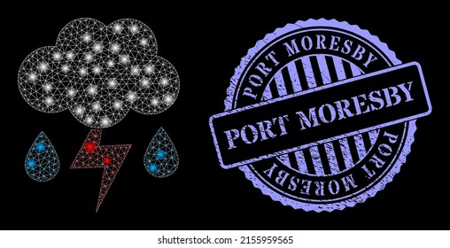 Lluvia tormentosa de malla brillante con puntos brillantes, e imitación de foca redonda azul Port Moresby. Cápsula vectora basada en el icono de lluvia de tormenta. Lluvia de malla brillante de malla de canal.
