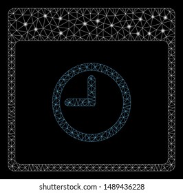 Glowing mesh time calendar page with lightspot effect. Abstract illuminated model of time calendar page icon. Shiny wire frame triangular mesh time calendar page.