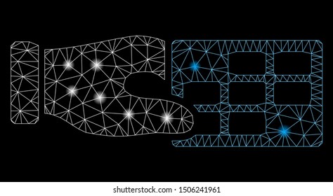 Glowing mesh timetable properties with sparkle effect. Abstract illuminated model of timetable properties icon. Shiny wire frame triangular mesh timetable properties.