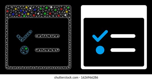 Glowing mesh todo items calendar page icon with glow effect. Abstract illuminated model of todo items calendar page. Shiny wire carcass triangular mesh todo items calendar page icon.