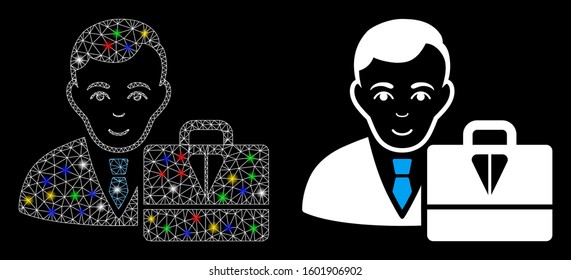 Glowing mesh ton accounter icon with glitter effect. Abstract illuminated model of ton accounter. Shiny wire frame polygonal mesh ton accounter icon. Vector abstraction on a black background.