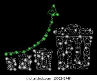 Glowing mesh trash growing trend with glitter effect. Abstract illuminated model of trash growing trend icon. Shiny wire carcass triangular mesh trash growing trend.