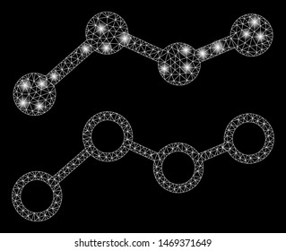 Glowing mesh trends with glitter effect. Abstract illuminated model of trends icon. Shiny wire frame triangular mesh trends. Vector abstraction on a black background.