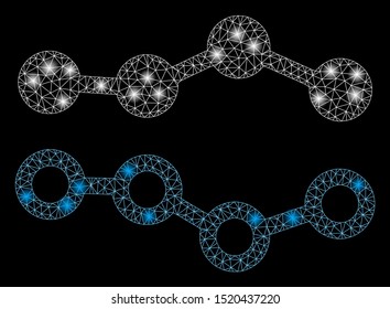 Glowing mesh trends with glitter effect. Abstract illuminated model of trends icon. Shiny wire carcass polygonal network trends. Vector abstraction on a black background.