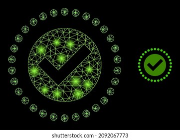 Glowing mesh true area web icon with illuminated light spots. Illuminated constellation created from true area vector icon. Illuminated frame web polygonal true area, on a black background.
