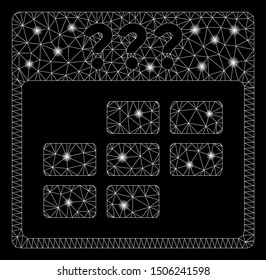Glowing mesh unknown month calendar grid with lightspot effect. Abstract illuminated model of unknown month calendar grid icon. Shiny wire frame polygonal mesh unknown month calendar grid.