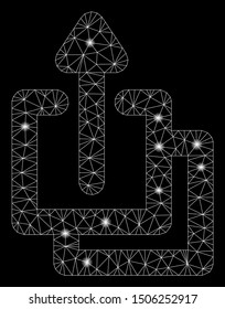 Glowing mesh uploads with sparkle effect. Abstract illuminated model of uploads icon. Shiny wire carcass polygonal mesh uploads. Vector abstraction on a black background.