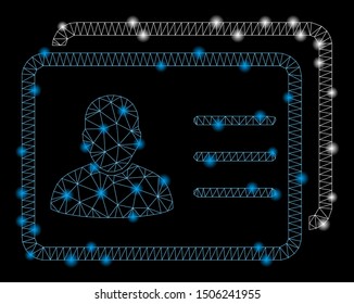 Glowing mesh user profiles with sparkle effect. Abstract illuminated model of user profiles icon. Shiny wire carcass polygonal mesh user profiles. Vector abstraction on a black background.