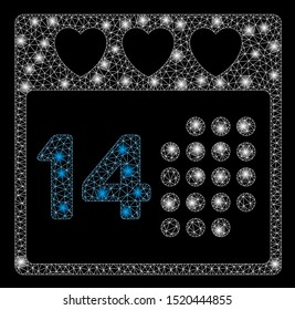 Glowing mesh valentine love day with glitter effect. Abstract illuminated model of valentine love day icon. Shiny wire carcass polygonal mesh valentine love day.