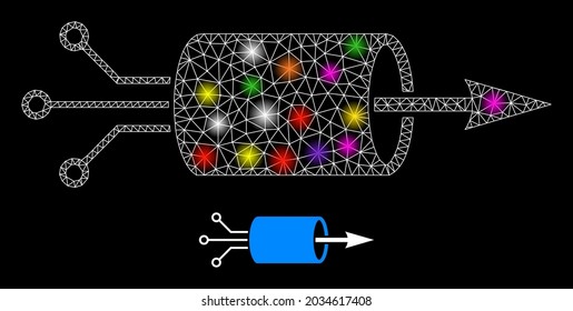 Icono de la constelación de integración VPN de malla brillante con puntos de luz. Constelación vectorial iluminada basada en la imagen de integración de VPN. Sparkle carcass integración de VPN poligonal en un fondo negro.