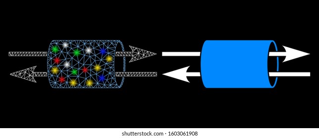 Glowing mesh VPN pipe icon with glitter effect. Abstract illuminated model of VPN pipe. Shiny wire frame triangular mesh VPN pipe icon. Vector abstraction on a black background.