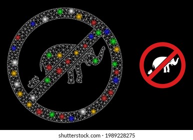 Glowing mesh web stop elephant shit with colored glowing spots. Constellation vector framework created from stop elephant shit symbol. Sparkle frame mesh stop elephant shit, on a black backgound.