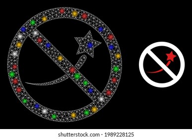 Glowing mesh web stop success with vibrant light dots. Constellation vector frame created from stop success pictogram. Sparkle constellation polygonal stop success, on a black backgound.