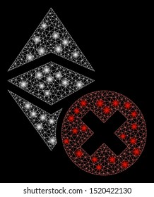 Glowing mesh wrong Ethereum classic with glow effect. Abstract illuminated model of wrong Ethereum classic icon. Shiny wire frame polygonal mesh wrong Ethereum classic.