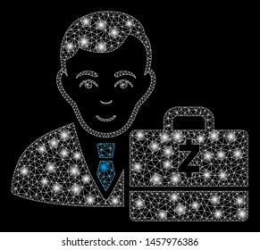 Glowing mesh Zcash accounter with sparkle effect. Abstract illuminated model of Zcash accounter icon. Shiny wire frame polygonal mesh Zcash accounter. Vector abstraction on a black background.