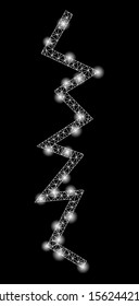 Glowing mesh zigzag line with lightspot effect. Abstract illuminated model of zigzag line icon. Shiny wire frame polygonal mesh zigzag line. Vector abstraction on a black background.
