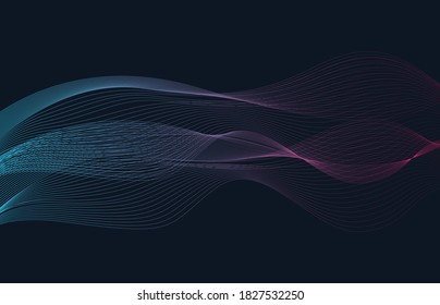 Glowing minimal wavy lines pattern. Abstract minimal background with beautiful gradient. Future cyberpunk concept. Vibrant futuristic wallpaper with geometric elements. EPS 10