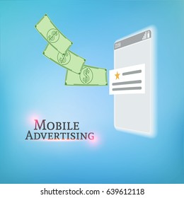Glowing mobile phone screen. Background for mobile advertising. Vector illustration