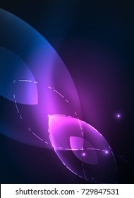 Glowing modern geometric shapes in dark space. Vector digital abstract background