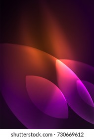Glowing modern geometric shapes in dark space. Vector digital abstract background