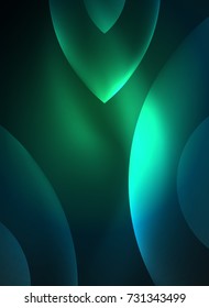 Glowing modern geometric shapes in dark space. Vector digital abstract background