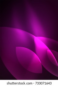 Glowing modern geometric shapes in dark space. Vector digital abstract background