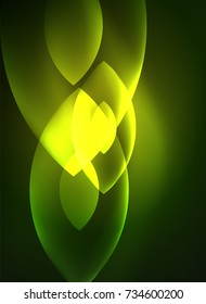 Glowing modern geometric shapes in dark space. Vector digital abstract background