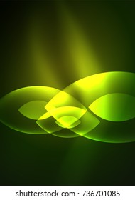 Glowing modern geometric shapes in dark space. Vector digital abstract background