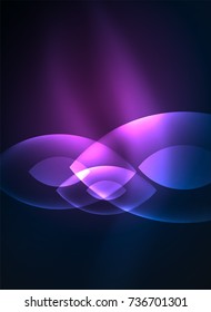Formas geométricas modernas brillantes en el espacio oscuro. Fondo abstracto digital vectorial