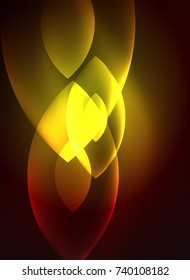 Formas geométricas modernas brillantes en el espacio oscuro. Fondo abstracto digital vectorial