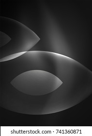 Glowing modern geometric shapes in dark space. Vector digital abstract background